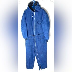 Vintage Nikaldi Rare Blue Denim Hooded Insulated Winter  Jumpsuit Coveralls M
